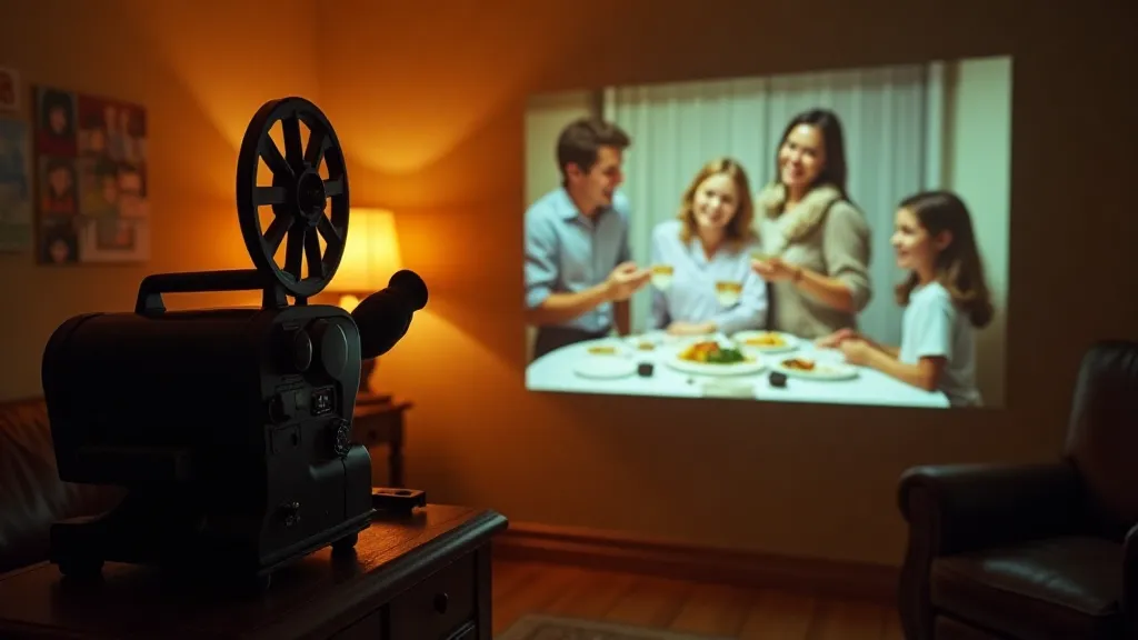 Vintage slide projector projecting a family image
