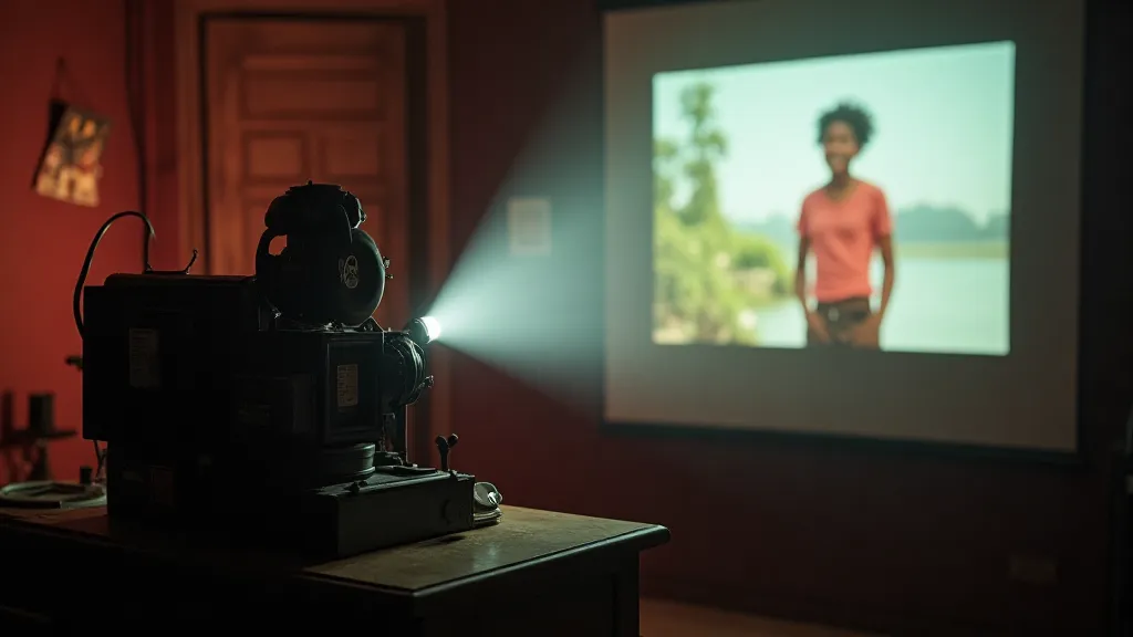 Vintage slide projector projecting a slide