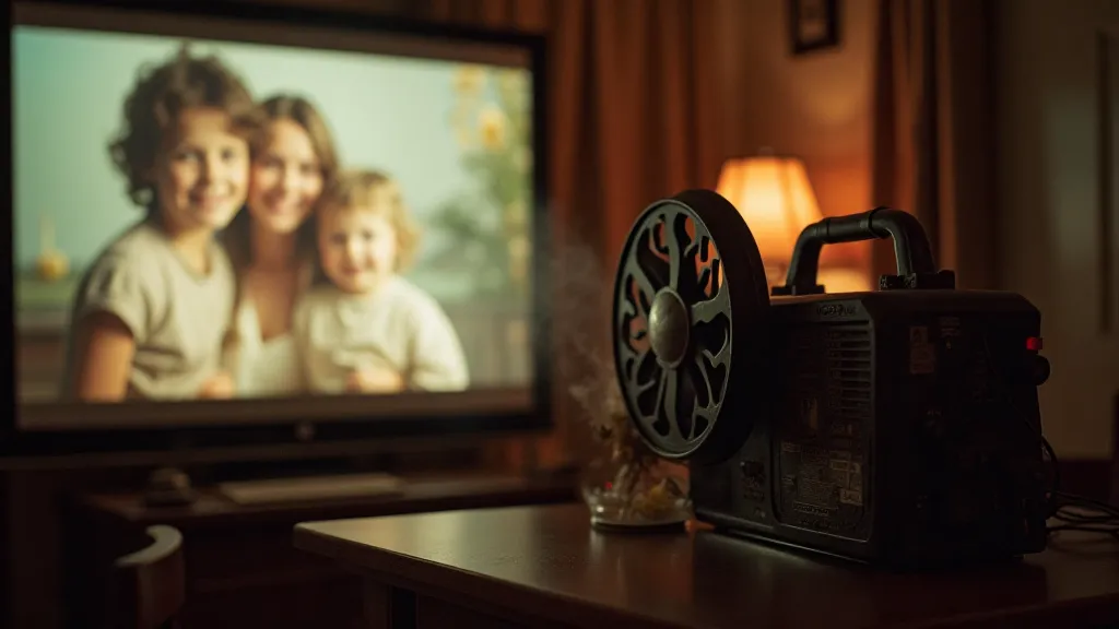 Vintage slide projector projecting a nostalgic family portrait